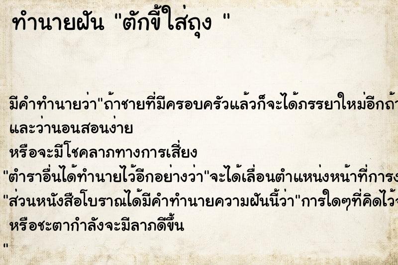 ทำนายฝัน ตักขี้ใส่ถุง 